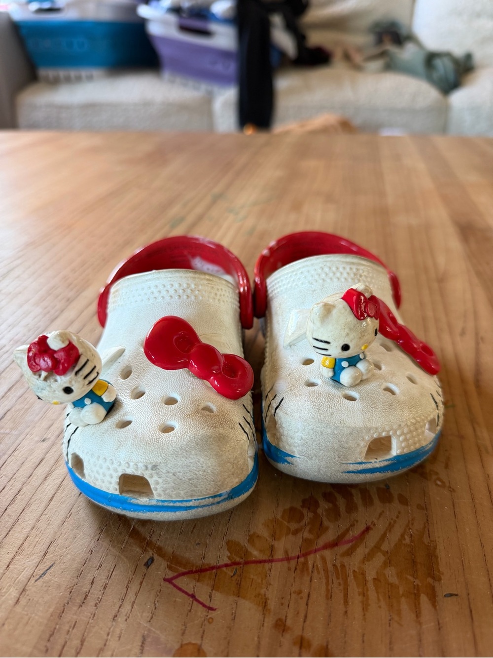 Hello Kitty crocs White and Red Kids Sandals with Blue Trim